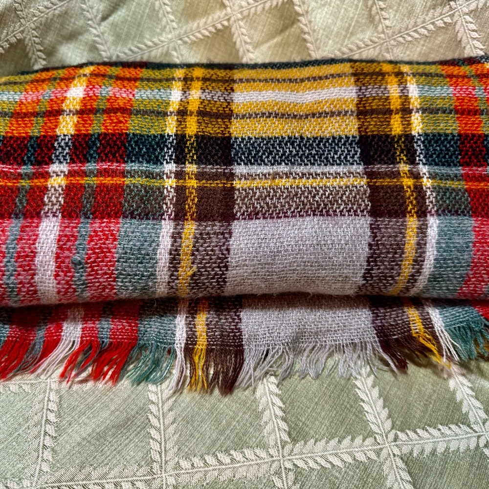 Gray, Red, and Black Plaid Square Blanket Scarf